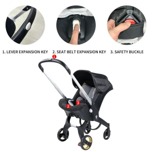 Foldable baby stroller, metal frame, adjustable handle direction, with sunshade,