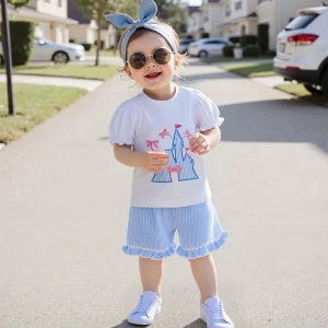 Baby Girls Floral Print Ruffle Sleeve Top and Denim Shorts Set