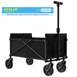 Black Small Handcart Outdoor  Cart Collapsible Utility Wagon Portable Picnic Beach Cart