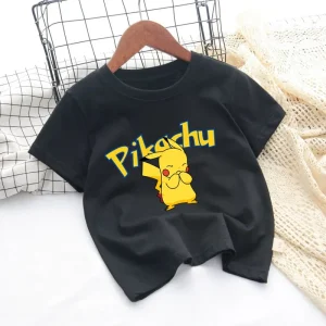Pokemon Pikachu Cartoon Boys Girls Short-sleeved Cotton O-neck T-shirt