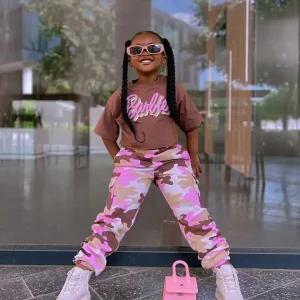 2025 New Children's Girls Clothes Outfits Short Sleeve Crop Tops + Camouflage Pants
